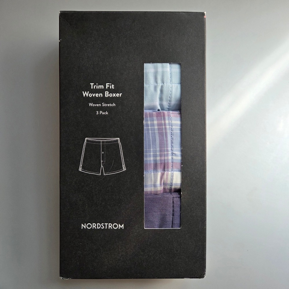 Nordstrom Mens Trim Fit Woven Boxer 3 Pack Woven Stretch Blue Plaid XXL(46)